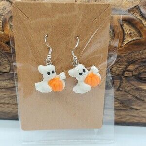 3D Halloween Ghost Earrings with Pumpkin